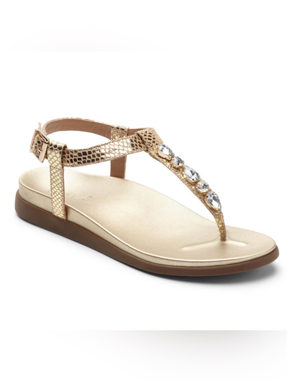 Vionic Gold Jeweled T-Strap Sandal